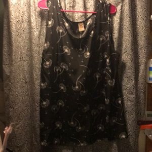 Size 3x(22w-24w) black tank with dandelions.